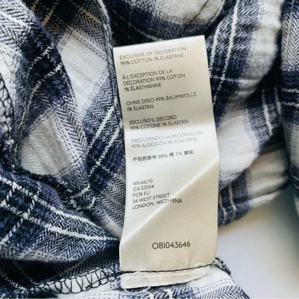 Free People First Bloom Tie Front Plaid Button-Down Top Small Blue Gray Gingham